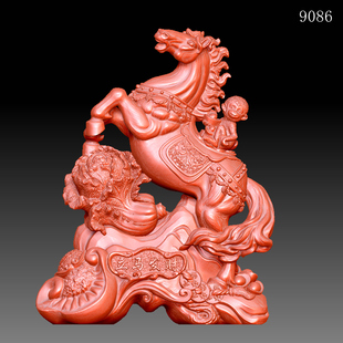 9086马上封侯摆件圆雕图雕刻机3D打印素材STL格式马到成功