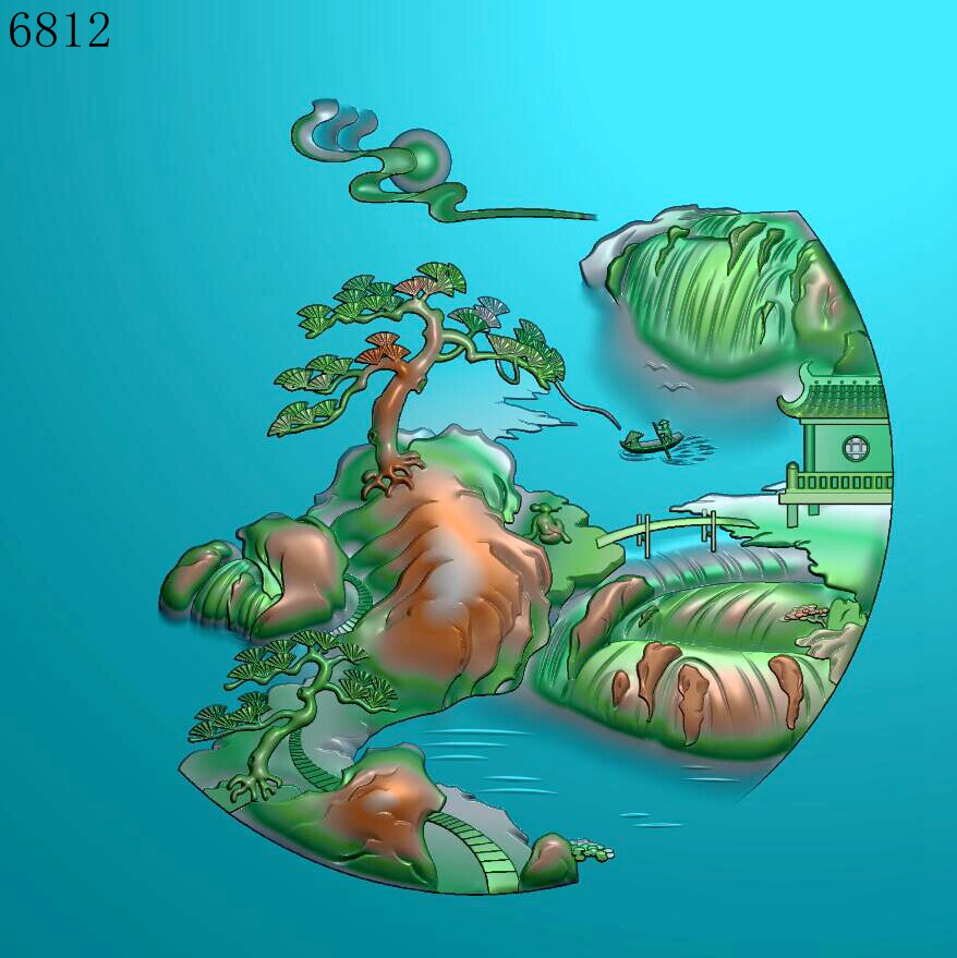 6812圆牌山水牌风景图雕刻北京精雕图jdp灰度图挂件bmp浮雕图
