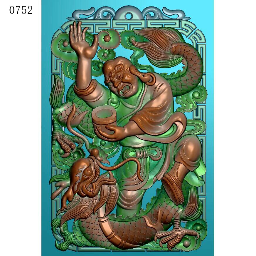 牙雕罗汉降龙0752浮雕图北京精雕JDP灰度图BMP挂件素材浮雕图
