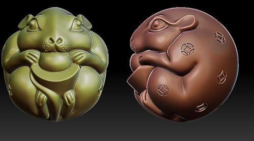 8053圆带铜钱财老鼠珠生肖stl和obj格式可以北京精雕做路径圆雕图