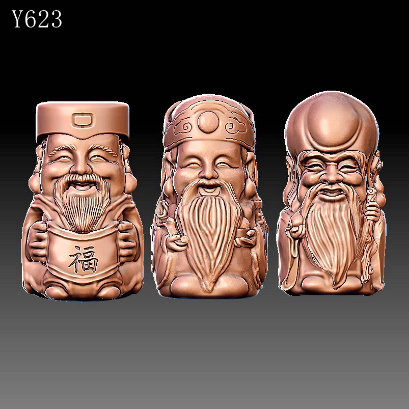 Y623三维立体精雕图圆雕图STLobj3D模型福禄寿(小)圆雕图