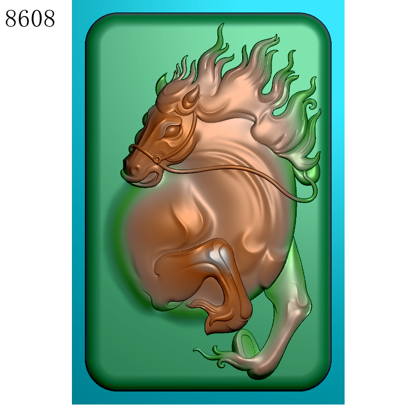 8608生肖马有线精雕图JDP格式灰度图BMP格式浮雕挂件图雕刻图