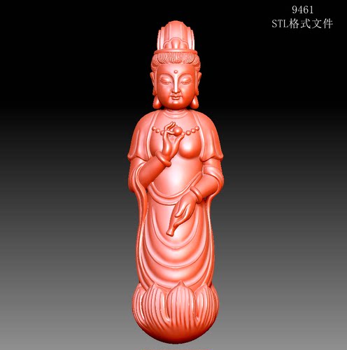9461立体观音圆雕图雕刻机3D打印素材STL格式模型图OBJ精雕