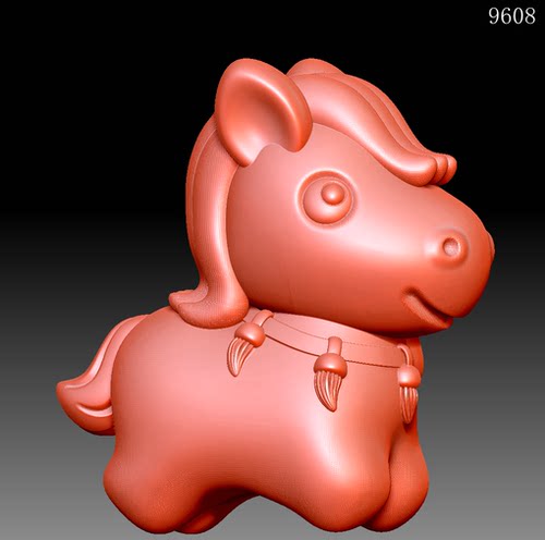 9608蝴蝶结小马圆雕图雕刻机3D打印素材STL格式模型图OBJ精雕