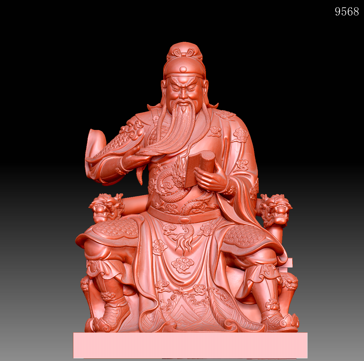 9568关公三维立体图stl文件3d打印模型圆雕图高精度 关公看书精雕