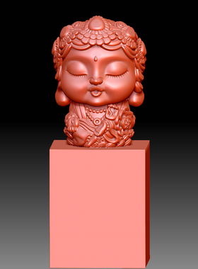 9556宝宝佛度母印章圆雕图雕刻机3D打印素材STL格式模型图OBJ精雕