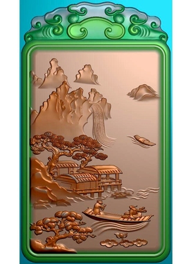 8429玉雕山水人物挂件带线精雕图JDP格式灰度图BMP格式浮雕挂件图