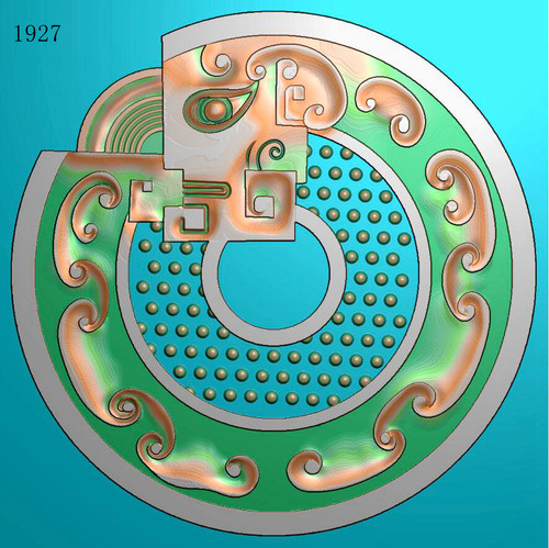 圆仿古兽牌1927雕刻图北京精雕图JDP灰度图BMP挂件素材浮雕图