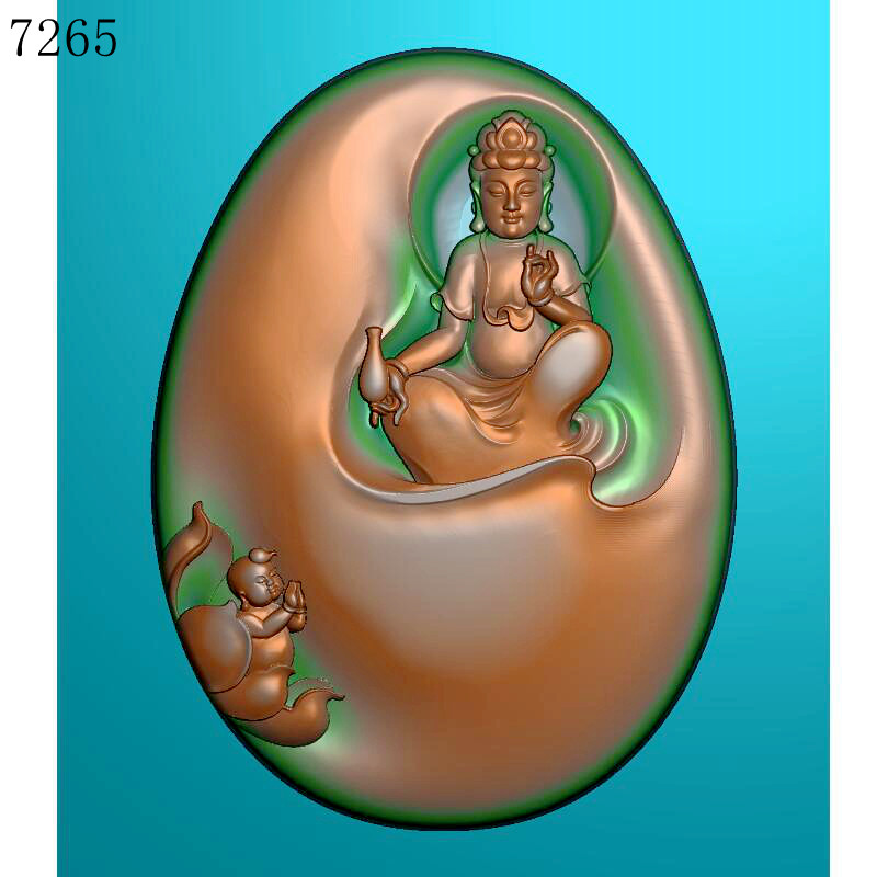 7265童子观音北京精雕图jdp灰度图bmp挂件素材浮雕图浮雕图