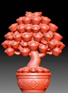 9711摇钱树招财树圆雕图雕刻机3D打印素材STL格式模型图OBJ精雕
