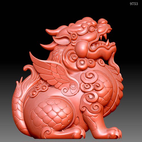9753坐貔貅摆件图obj立体图stl圆雕图3d打印模型四轴联动雕刻图