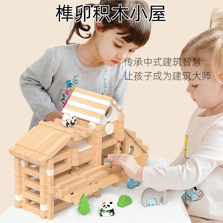 儿童早教鲁班榫卯结构益智积木小屋创意空间建构拼搭动手木质玩具,玩具/童车/益智/积木/模型,插珠/蘑菇插钉,淘宝优惠券,粉丝福利购,淘宝优惠卷