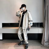 春季新款三条杠休闲裤子男潮流宽松连帽套装运动裤A438-D07-P88，男装休闲套装，电商A438