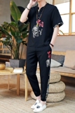 夏季风亚麻套装休闲棉麻短袖t恤唐装宽松汉服A438-2203-P65，男装T恤，电商A438