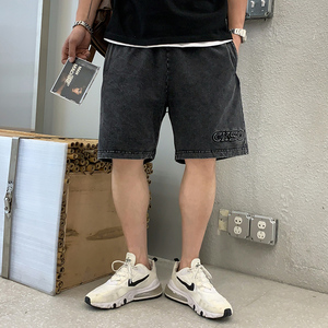 2022牛仔短裤男潮夏季五分破洞复古潮牌休闲男短裤A438-5227-P45