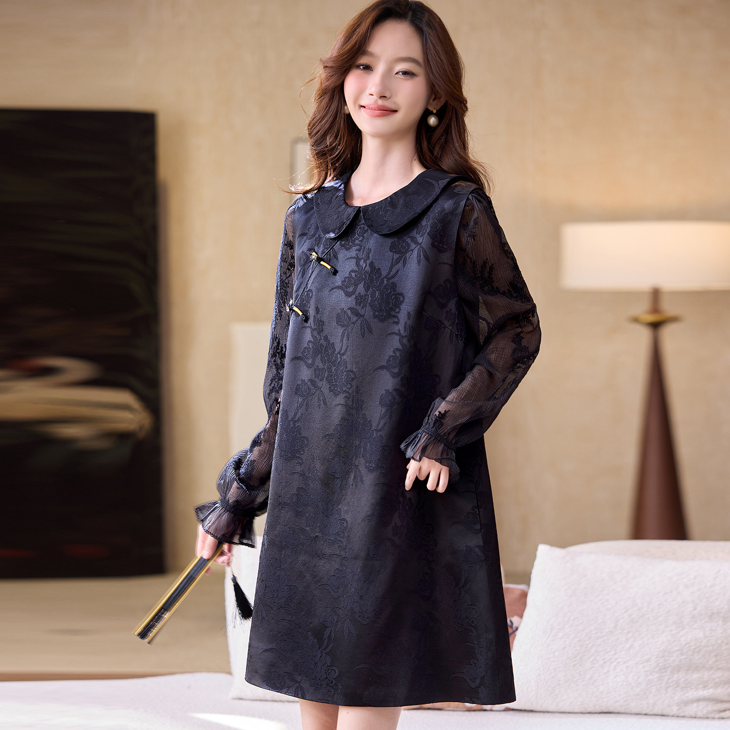 宝诗黎【新品价318元】娃娃领盘扣提花背心裙AZA7195,女装/女士精品,连衣裙,淘宝优惠券,粉丝福利购,淘宝优惠卷