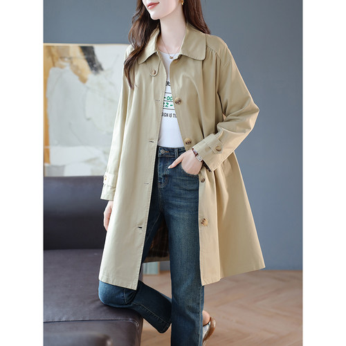 宝诗黎单排扣中长款风衣外套