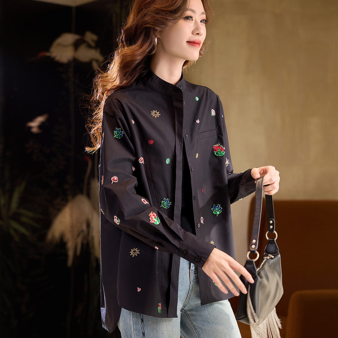 宝诗黎【新品价238元】中长款钉珠亮片衬衫ARP9032,女装/女士精品,衬衫,淘宝优惠券,粉丝福利购,淘宝优惠卷