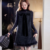 宝诗黎圆领蝴蝶结亮丝背心裙2026春季 洋气韩系小香风时尚 连衣裙