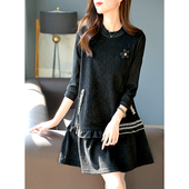 亮丝钉珠拼接连衣裙女装 宝诗黎春季 新款 2026高级感荷叶边显瘦裙子