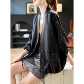 气质拼接百搭上衣女 新中式 宝诗黎V领蝙蝠袖 宽松提花外套2026春季