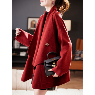宝诗黎蝙蝠袖宽松慵懒红色外套2026早春气质减龄百搭大码开衫女装