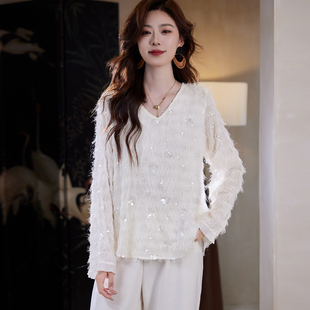 V领流苏亮片上衣AFS2091 价218元 宝诗黎 新品