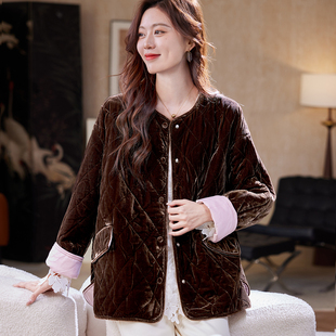 女装 洋气复古慵懒百搭大码 宽松丝绒棉服外套2025冬季 宝诗黎中长款