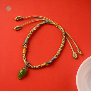 梅朵文创 天然和田碧玉佛手古典国风珠宝女本命年手绳手饰礼物