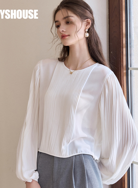 罗衣设计感风琴褶衬衫2025春装新款气质白色衬衣灯笼袖上衣10945