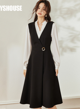 罗衣气质大摆背心连衣裙女2025春装新款时尚高级感黑色裙子09421