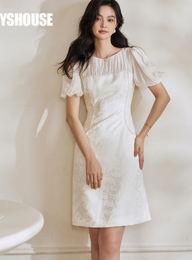 罗衣2025夏季新中式国风拼接提花连衣裙08418