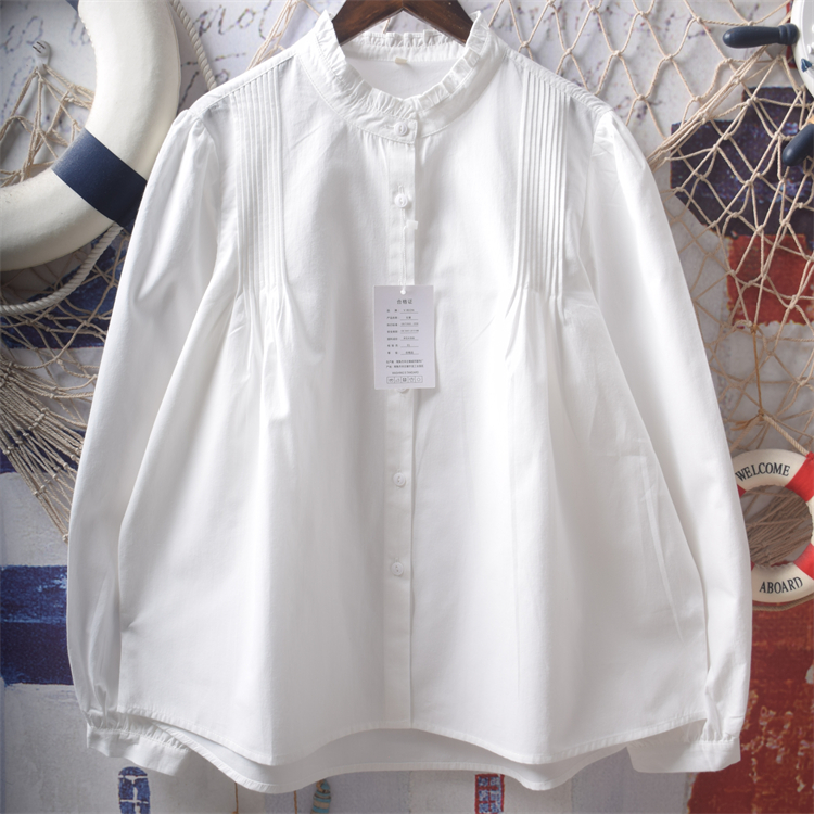 木耳荷叶边小立领长袖衬衫上衣女