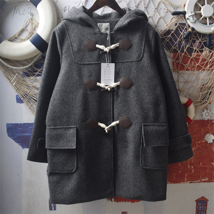 夹棉加厚牛角扣毛呢大衣女jk外套