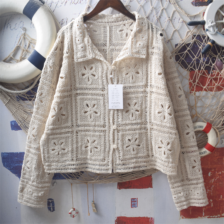 日系软妹立体镂空钩花针织短外套