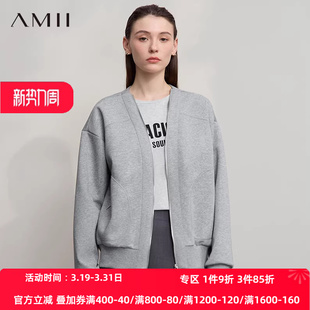 复古休闲减龄V领拉链卫衣外套女春秋 2026秋韩版 Amii 复古风