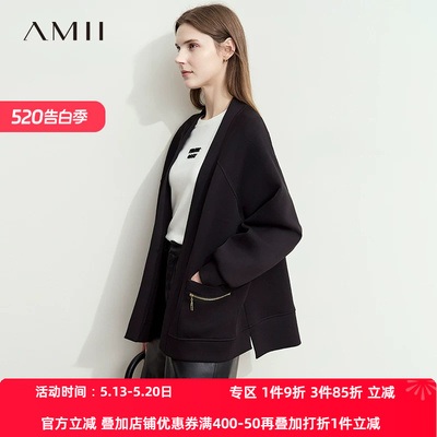 AMII【都市休闲】春秋休闲落肩袖宽松显瘦中长款休闲外套女春秋