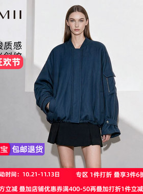 Amii2026冬新款帅气休闲风棒球领弯刀袖珠光感棉衣女超宽松上衣