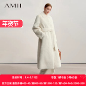 长款 Amii2025冬新款 温暖配腰带翻领落肩袖 环保皮草女宽松毛绒外套