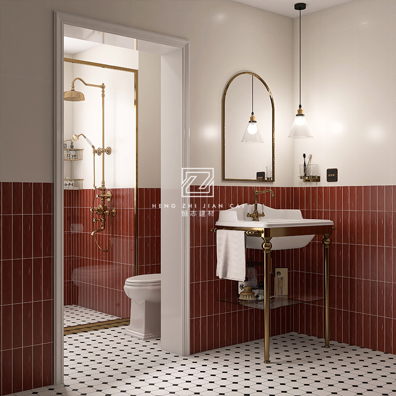 北欧特色瓷片厨房卫生间背景墙凹凸面纯色内墙砖60x253珍珠釉面砖