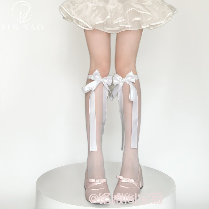 洛丽塔学生丝袜纯欲小腿绑带蝴蝶结连裤袜女春夏任意剪防脱白丝