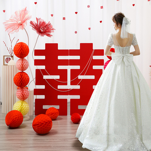 立体落地大喜字kt板双喜摆件结婚订婚场景布置囍字装饰蜂窝球立柱