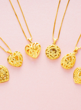 越南沙金心形花朵吊坠女不掉色