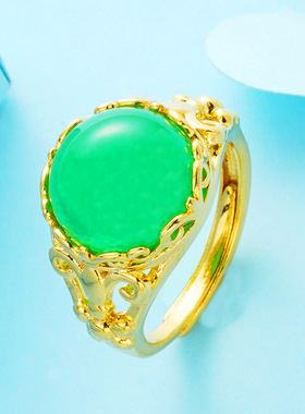 古风仿玉髓马来玉沙金开口女戒