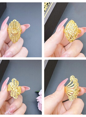 沙金戒指女久不掉色小众高级设计开口夸张真铜复古仿黄金配饰新品