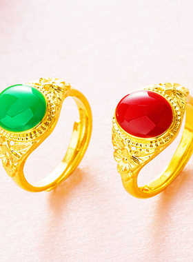 红/绿开口/闭口滴油蛋形戒指 混款女士指环 火烧金饰品批发