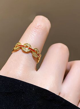 精致设计钱币造型滴釉戒指复古风流行简约开口戒时尚潮流百搭手饰