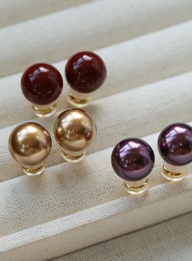 925银针简约时尚美拉德色珍珠耳钉女通勤紫色珍珠红豆耳钉