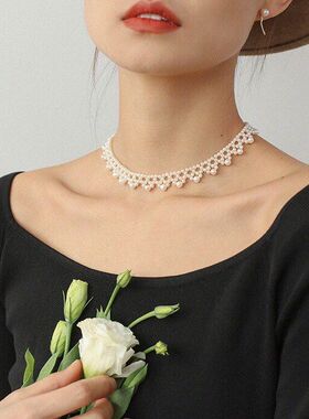 复古天然淡水精致重工锁骨颈链