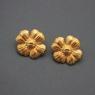 【清仓】铜花朵欧美配饰百搭24K复古耳钉ins法式风时髦优雅耳环